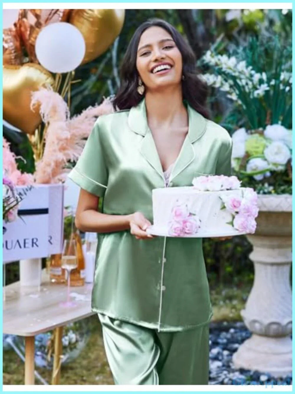 Satin Pajama Set for Women with Button Down Top - 2 Piece Sleepwear Lounge Set,